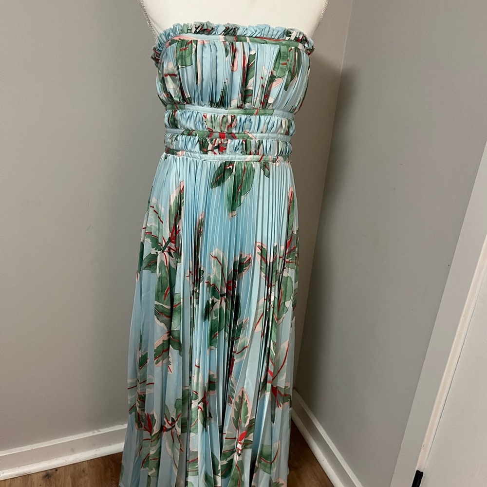 Hutch Blue Accordion Strapless Floral Maxi Dress